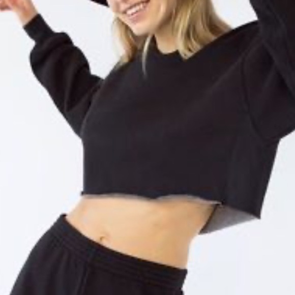 [M]TNA Purple Crew N LS Fleece Boyfriend Cropped Sweatshirt Relaxed rolled hem - Picture 3 of 9